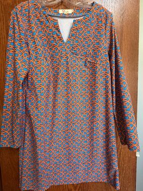 Aryeh Bright Geo-Print Shift Dress in Blue and Orange - Splash Size Medium